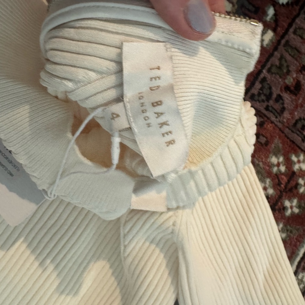 NWT Ted Baker Yanah Cream Tie-Front Mixed Media Dress - Picture 5 of 6